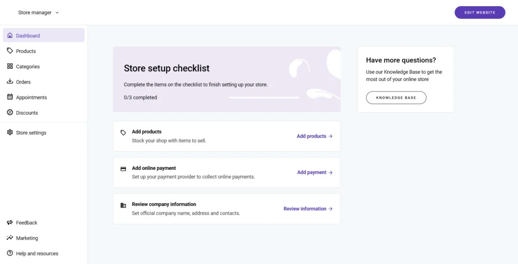 ecommerce store setup checklist and dashboard