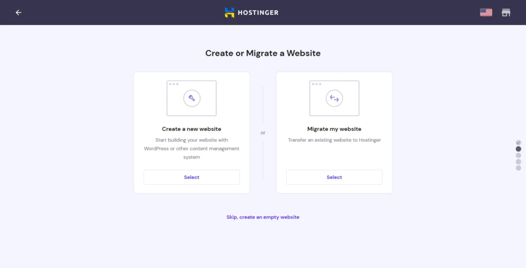 hostinger website builder create or migrate website