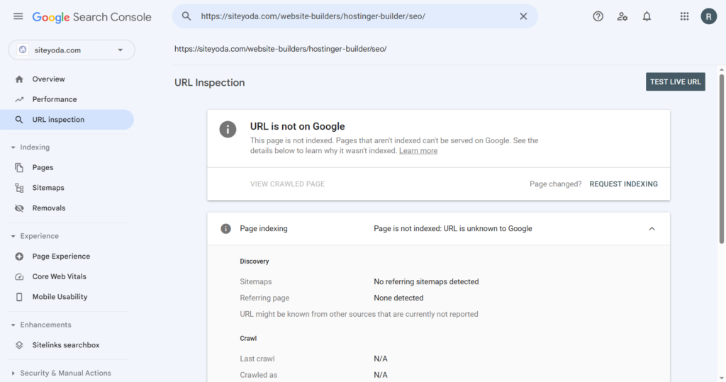 url inspection in google search console