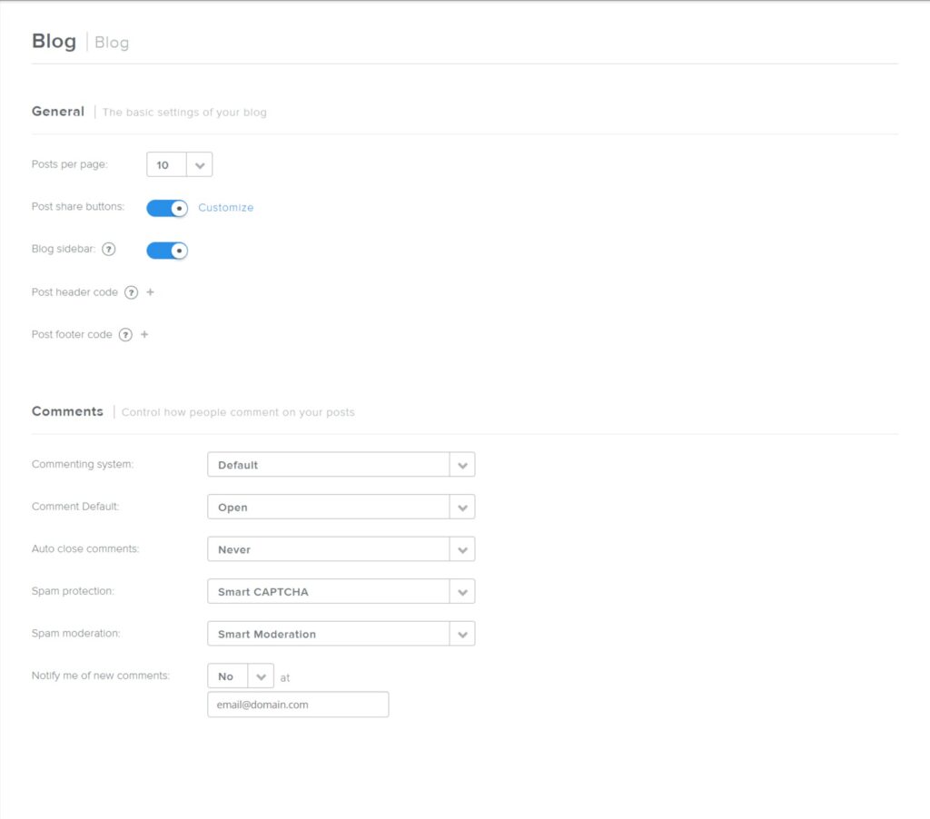 weebly blog settings