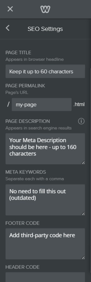 weebly page seo settings