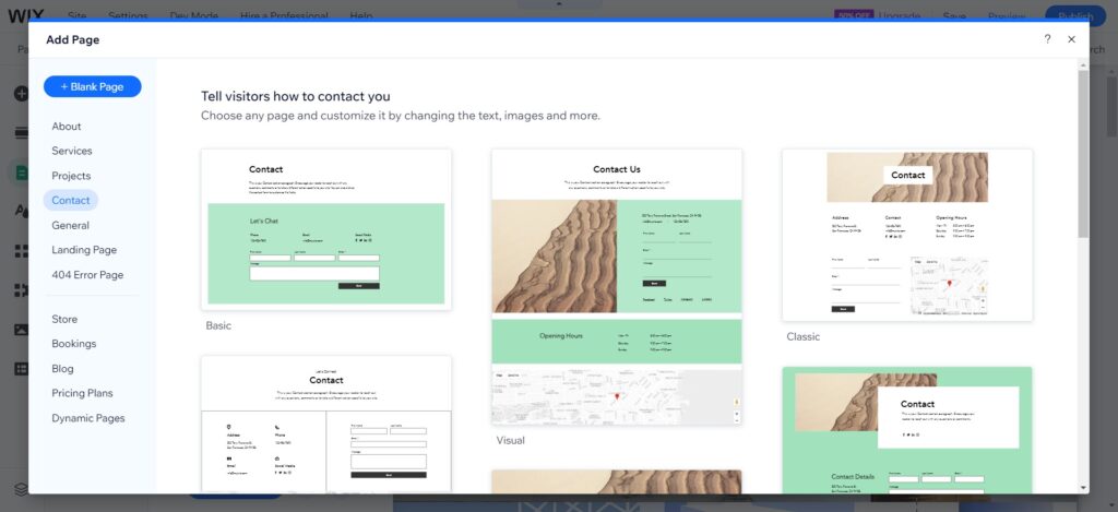 Add contact page on Wix