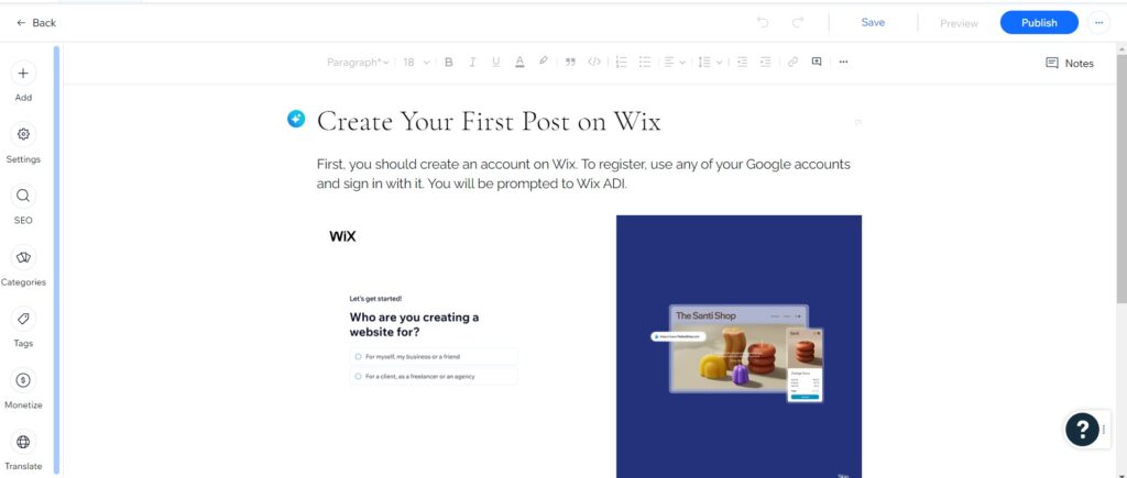 Add a new post on Wix
